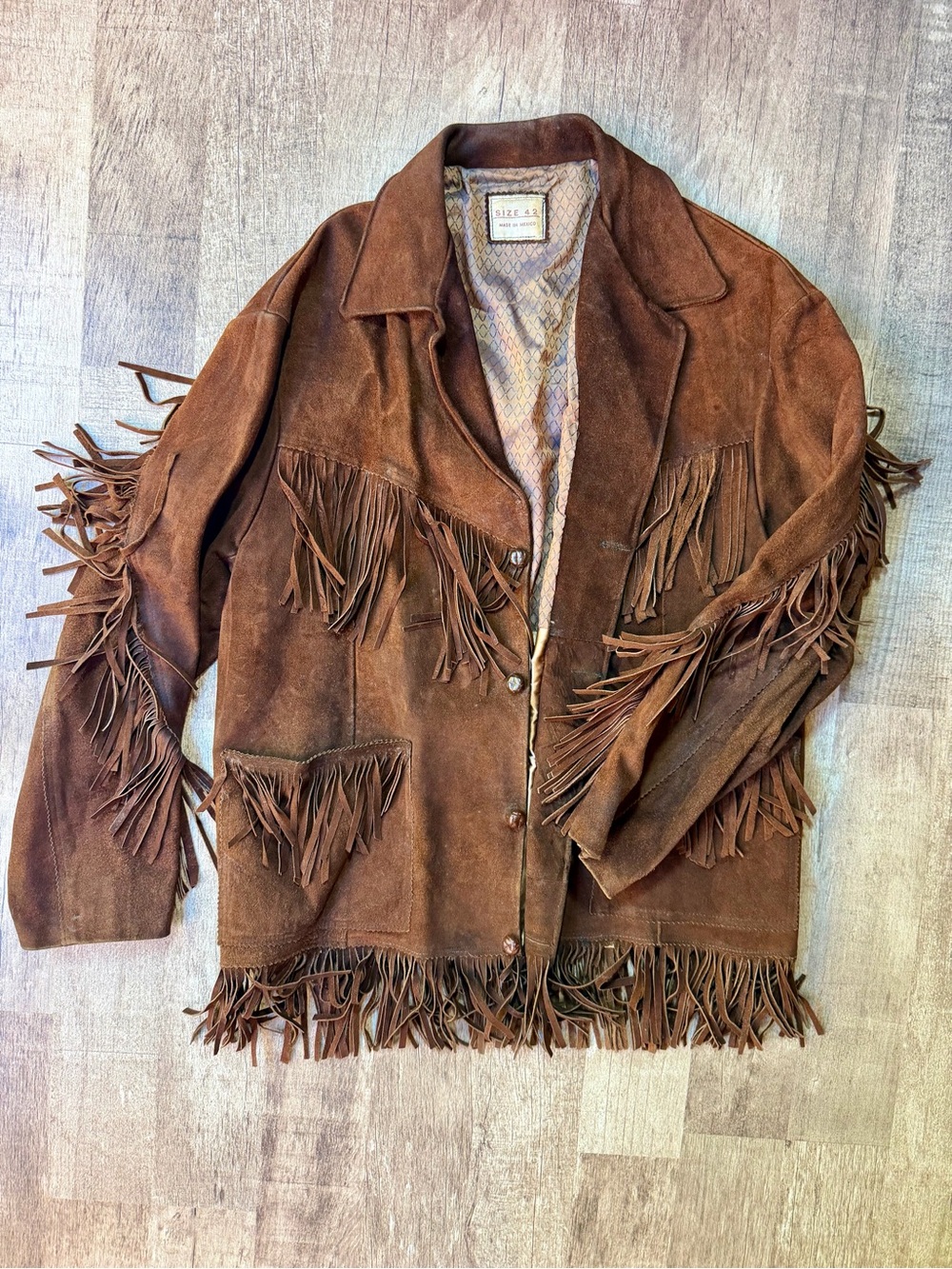 Vintage Mens Suede Leather Fringe Western Jacket Size 42 Brown Boho Cowboy